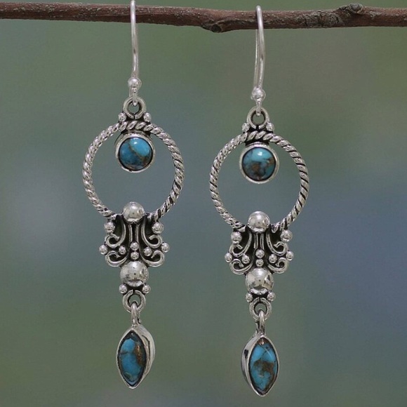 Any 4/$25! Antiqued Silver Turquoise Boho Drop Earrings - Picture 3 of 6